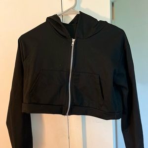 Black Cropped zip up hoodie(Medium)